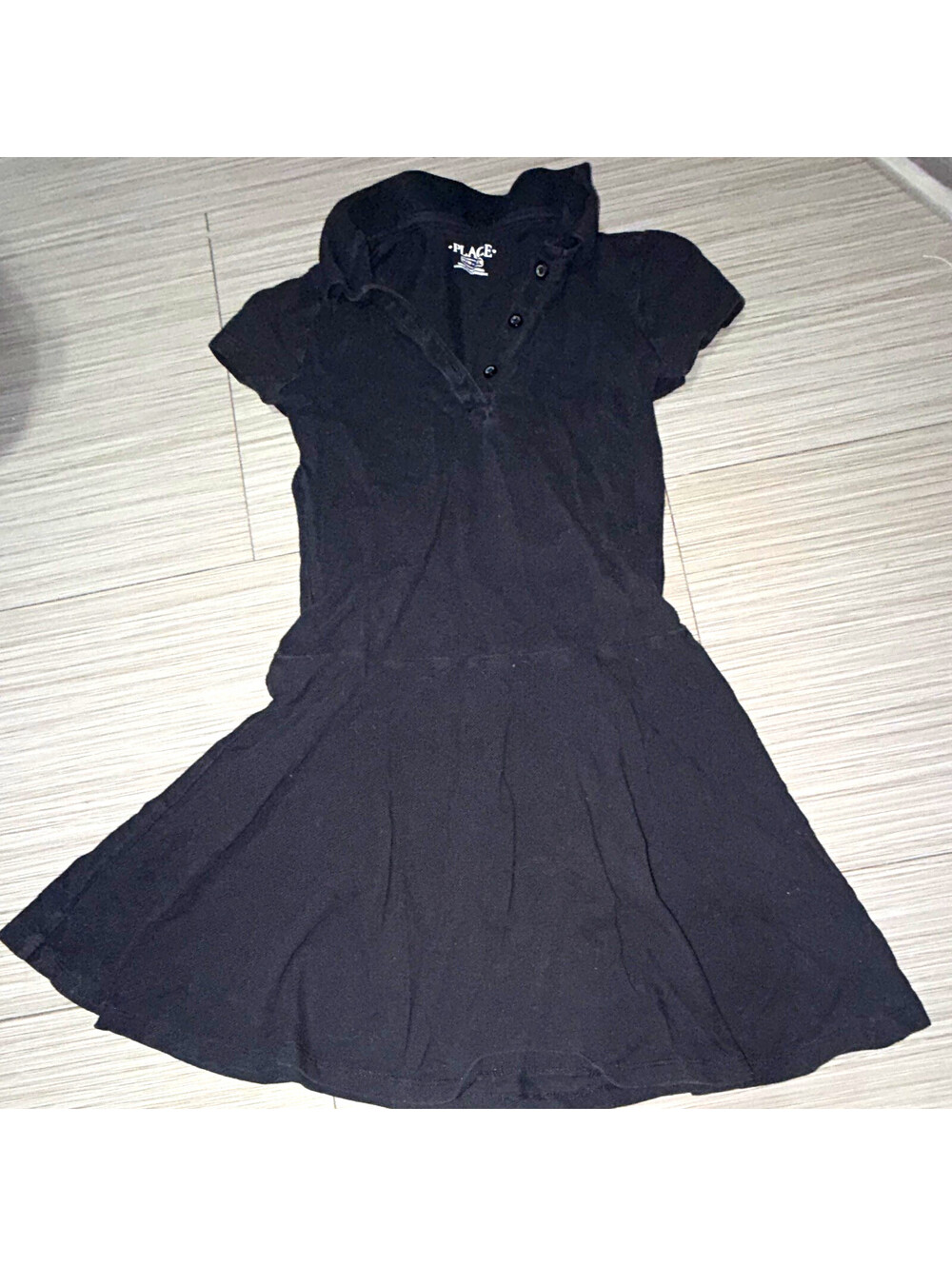 The Children's Place Girls Collared Polo Shirt Dress Black Knit Short Sleeve M